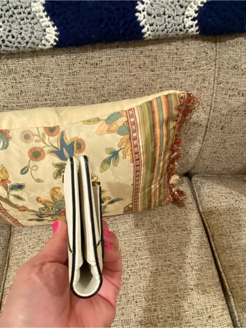 kate spade Cream and White Saffiano Leather Wallet with Gold Logo
